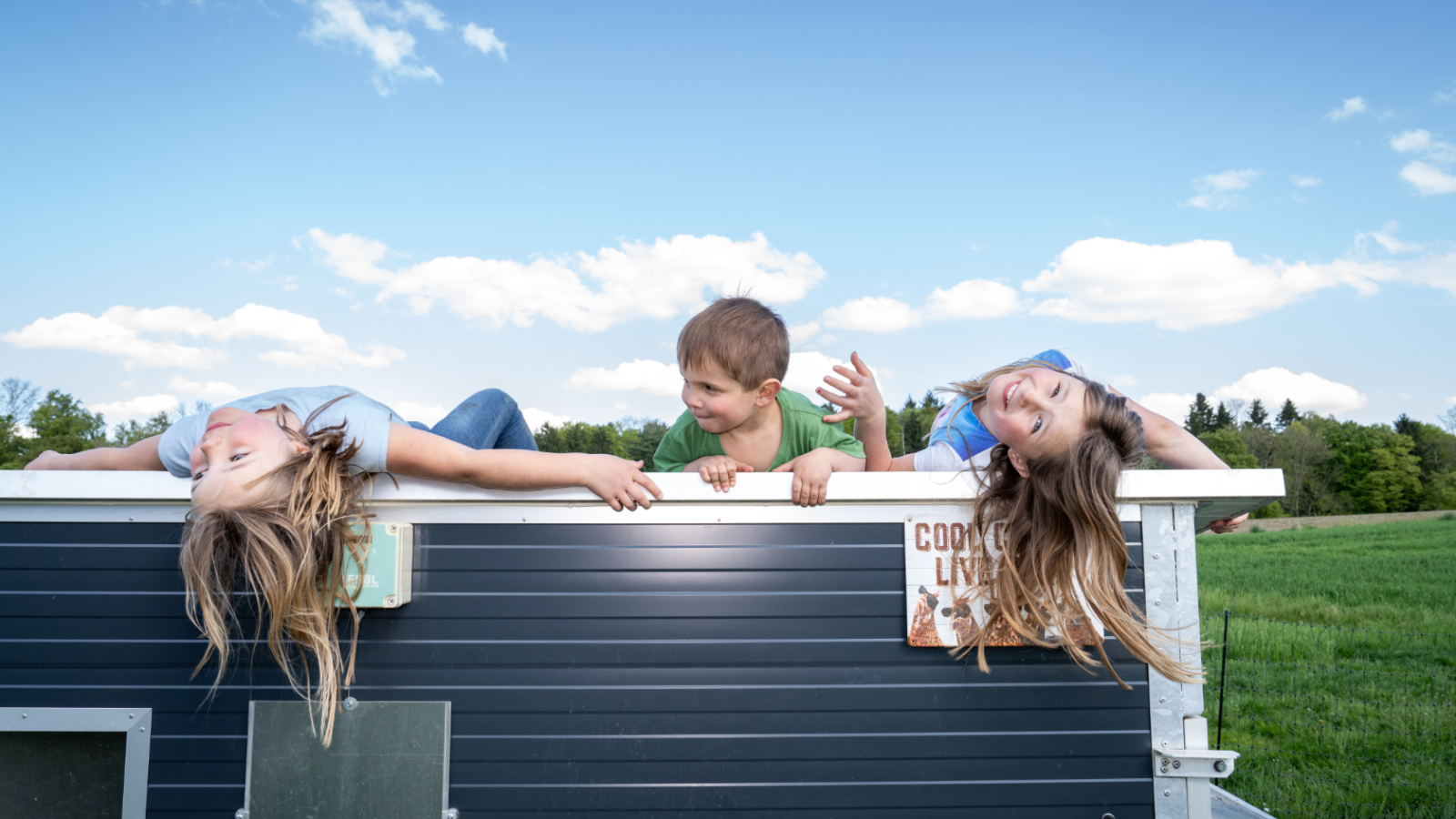 Leana, Kilian und Melina auf dem Hühnerstall: «Wenn wir die drei Kinder zusammen sehen, ist das für uns das Schönste», sagt Mutter Jasmin Käslin. (Alle Bilder: Diana Ulrich)